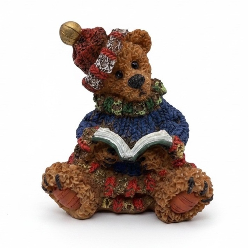 Vintage K's Collection Reading Bear Figuring Sweater Hat Resin Christmas Winter